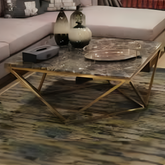 Black and Gold Natural Stone Square Coffee Table